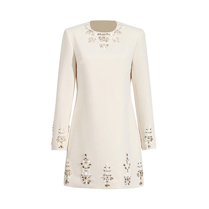 Round neck long sleeved solid color patchwork dress