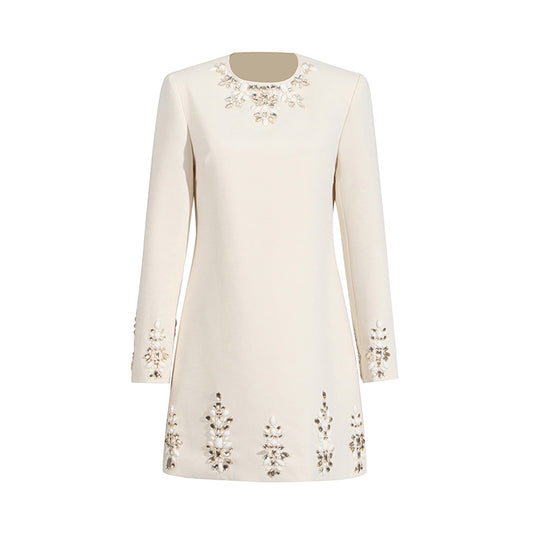 Round neck long sleeved solid color patchwork dress